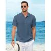 COOFANDY Henley Shirts for Men Short Sleeve Band Collar Casual Shirt Summer Hippie Vacation Beach T Shirts with Pocket(Blue)
