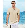 COOFANDY Henley Shirts for Men Short Sleeve Band Collar Casual Shirt Summer Hippie Vacation Beach T Shirts with Pocket(Champagne)