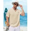 COOFANDY Henley Shirts for Men Short Sleeve Band Collar Casual Shirt Summer Hippie Vacation Beach T Shirts with Pocket(Champagne)