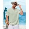 COOFANDY Henley Shirts for Men Short Sleeve Band Collar Casual Shirt Summer Hippie Vacation Beach T Shirts with Pocket(Ice Green)
