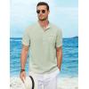 COOFANDY Henley Shirts for Men Short Sleeve Band Collar Casual Shirt Summer Hippie Vacation Beach T Shirts with Pocket(Ice Green)