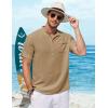 COOFANDY Henley Shirts for Men Short Sleeve Band Collar Casual Shirt Summer Hippie Vacation Beach T Shirts with Pocket(Khaki)