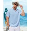 COOFANDY Henley Shirts for Men Short Sleeve Band Collar Casual Shirt Summer Hippie Vacation Beach T Shirts with Pocket(Light Blue)