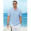 COOFANDY Henley Shirts for Men Short Sleeve Band Collar Casual Shirt Summer Hippie Vacation Beach T Shirts with Pocket(Light Blue)