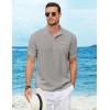 COOFANDY Henley Shirts for Men Short Sleeve Band Collar Casual Shirt Summer Hippie Vacation Beach T Shirts with Pocket(Light Grey)