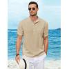 COOFANDY Henley Shirts for Men Short Sleeve Band Collar Casual Shirt Summer Hippie Vacation Beach T Shirts with Pocket(Light Khaki)