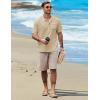 COOFANDY Henley Shirts for Men Short Sleeve Band Collar Casual Shirt Summer Hippie Vacation Beach T Shirts with Pocket(Light Khaki)