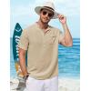 COOFANDY Henley Shirts for Men Short Sleeve Band Collar Casual Shirt Summer Hippie Vacation Beach T Shirts with Pocket(Light Khaki)