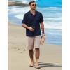 COOFANDY Henley Shirts for Men Short Sleeve Band Collar Casual Shirt Summer Hippie Vacation Beach T Shirts with Pocket(Navy Blue)