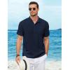 COOFANDY Henley Shirts for Men Short Sleeve Band Collar Casual Shirt Summer Hippie Vacation Beach T Shirts with Pocket(Navy Blue)