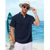 COOFANDY Henley Shirts for Men Short Sleeve Band Collar Casual Shirt Summer Hippie Vacation Beach T Shirts with Pocket(Navy Blue)