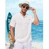 COOFANDY Henley Shirts for Men Short Sleeve Band Collar Casual Shirt Summer Hippie Vacation Beach T Shirts with Pocket(White)