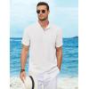 COOFANDY Henley Shirts for Men Short Sleeve Band Collar Casual Shirt Summer Hippie Vacation Beach T Shirts with Pocket(White)