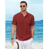 COOFANDY Henley Shirts for Men Short Sleeve Band Collar Casual Shirt Summer Hippie Vacation Beach T Shirts with Pocket(Wine Red)