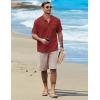 COOFANDY Henley Shirts for Men Short Sleeve Band Collar Casual Shirt Summer Hippie Vacation Beach T Shirts with Pocket(Wine Red)