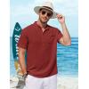 COOFANDY Henley Shirts for Men Short Sleeve Band Collar Casual Shirt Summer Hippie Vacation Beach T Shirts with Pocket(Wine Red)