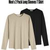 COOFANDY Men 2 Pack Muscle Fitted T Shirt Gym Workout Athletic Long Sleeves Tee(Black/Khaki)