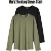 COOFANDY Men 2 Pack Muscle Fitted T Shirt Gym Workout Athletic Long Sleeves Tee(Black/Light Army Green)