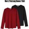 COOFANDY Men 2 Pack Muscle Fitted T Shirt Gym Workout Athletic Long Sleeves Tee(Black/Wine Red)