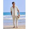 COOFANDY Men 2 Piece Linen Outfit Beach Button Down Shirt Casual Loose Pant Sets(Khaki Patchwork White Shirt/Khaki Pants)