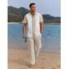 COOFANDY Men 2 Piece Linen Outfit Beach Button Down Shirt Casual Loose Pant Sets(Khaki Patchwork White Shirt/Khaki Pants)