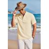 COOFANDY Men Casual Henley Tee Shirt Short Sleeve Band Collar Summer Beach Textured T-Shirt(Apricot)