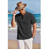 COOFANDY Men Casual Henley Tee Shirt Short Sleeve Band Collar Summer Beach Textured T-Shirt(Black)
