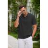 COOFANDY Men Casual Henley Tee Shirt Short Sleeve Band Collar Summer Beach Textured T-Shirt(Black)
