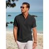 COOFANDY Men Casual Henley Tee Shirt Short Sleeve Band Collar Summer Beach Textured T-Shirt(Black)