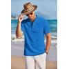 COOFANDY Men Casual Henley Tee Shirt Short Sleeve Band Collar Summer Beach Textured T-Shirt(Blue)