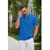 COOFANDY Men Casual Henley Tee Shirt Short Sleeve Band Collar Summer Beach Textured T-Shirt(Blue)