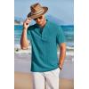 COOFANDY Men Casual Henley Tee Shirt Short Sleeve Band Collar Summer Beach Textured T-Shirt(Blue Green)