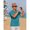 COOFANDY Men Casual Henley Tee Shirt Short Sleeve Band Collar Summer Beach Textured T-Shirt(Blue Green)