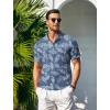 COOFANDY Men Casual Henley Tee Shirt Short Sleeve Band Collar Summer Beach Textured T-Shirt(Blue Palm Leaves)
