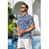 COOFANDY Men Casual Henley Tee Shirt Short Sleeve Band Collar Summer Beach Textured T-Shirt(Blue Palm Leaves)