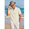 COOFANDY Men Casual Henley Tee Shirt Short Sleeve Band Collar Summer Beach Textured T-Shirt(Cream Color)