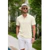 COOFANDY Men Casual Henley Tee Shirt Short Sleeve Band Collar Summer Beach Textured T-Shirt(Cream Color)
