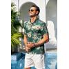 COOFANDY Men Casual Henley Tee Shirt Short Sleeve Band Collar Summer Beach Textured T-Shirt(Dark Green Beige Coconut Leaves)