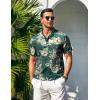 COOFANDY Men Casual Henley Tee Shirt Short Sleeve Band Collar Summer Beach Textured T-Shirt(Dark Green Beige Coconut Leaves)