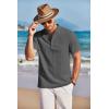 COOFANDY Men Casual Henley Tee Shirt Short Sleeve Band Collar Summer Beach Textured T-Shirt(Dark Grey)