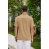 COOFANDY Men Casual Henley Tee Shirt Short Sleeve Band Collar Summer Beach Textured T-Shirt(Khaki)