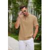 COOFANDY Men Casual Henley Tee Shirt Short Sleeve Band Collar Summer Beach Textured T-Shirt(Khaki)