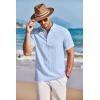 COOFANDY Men Casual Henley Tee Shirt Short Sleeve Band Collar Summer Beach Textured T-Shirt(Light Blue)