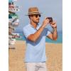 COOFANDY Men Casual Henley Tee Shirt Short Sleeve Band Collar Summer Beach Textured T-Shirt(Light Blue)
