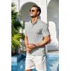 COOFANDY Men Casual Henley Tee Shirt Short Sleeve Band Collar Summer Beach Textured T-Shirt(Light Grey)