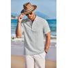 COOFANDY Men Casual Henley Tee Shirt Short Sleeve Band Collar Summer Beach Textured T-Shirt(Light Grey)