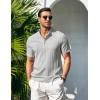COOFANDY Men Casual Henley Tee Shirt Short Sleeve Band Collar Summer Beach Textured T-Shirt(Light Grey)
