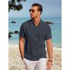 COOFANDY Men Casual Henley Tee Shirt Short Sleeve Band Collar Summer Beach Textured T-Shirt(Navy Blue)