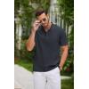 COOFANDY Men Casual Henley Tee Shirt Short Sleeve Band Collar Summer Beach Textured T-Shirt(Navy Blue)