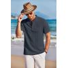 COOFANDY Men Casual Henley Tee Shirt Short Sleeve Band Collar Summer Beach Textured T-Shirt(Navy Blue)